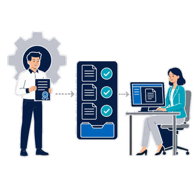 Digitaler Dokumenten-Workflow in der Produktion: Materialzeugnisse und Fertigungsunterlagen zentral abgelegt und freigegeben