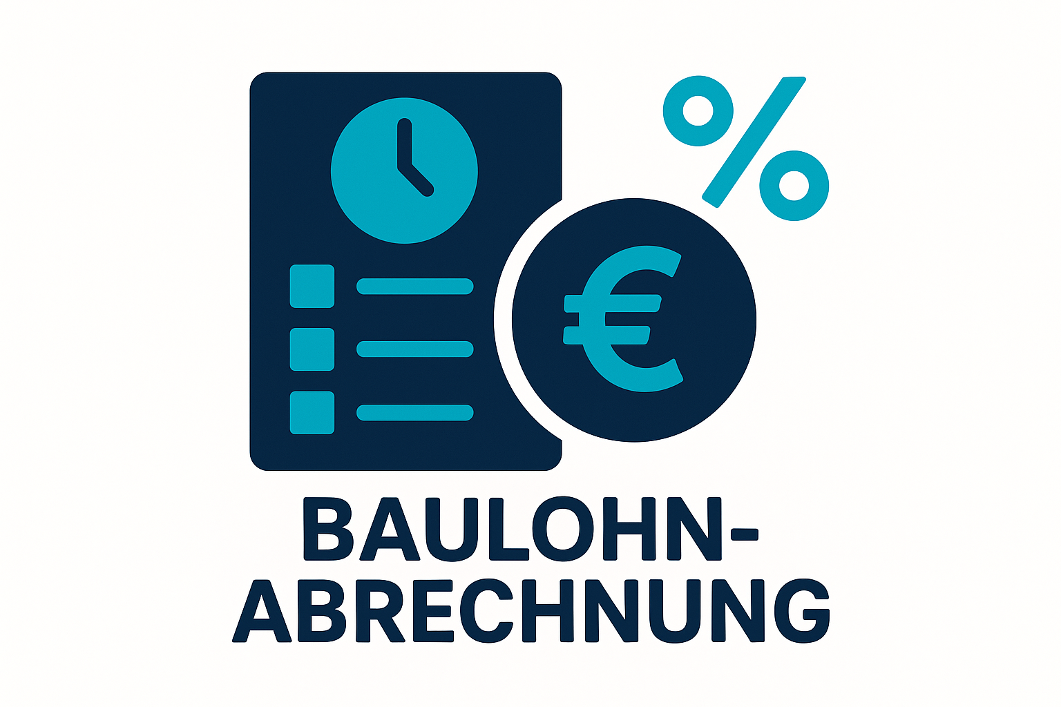 Schematische Darstellung einer Baulohn-Abrechnung mit Stundenzetteln, Tariflohn und Zuschlägen