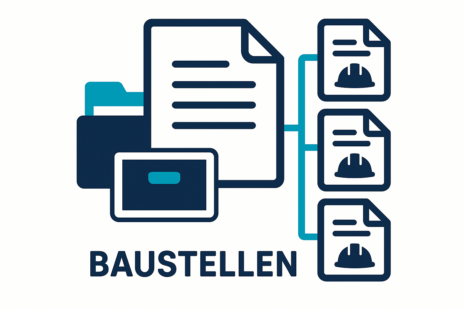 Übersicht eines digitalen Dokumentenarchivs mit zugeordneten Belegen zu einzelnen Baustellen