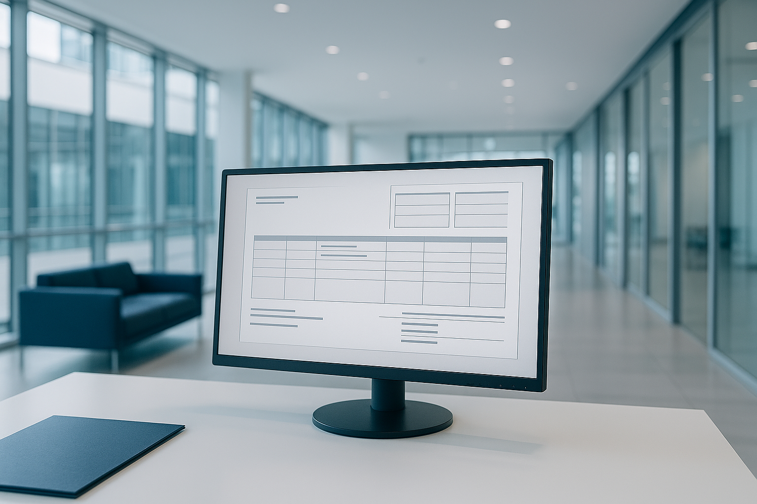 Digitaler Beleg mit Kontierungsfeldern auf einem Monitor
