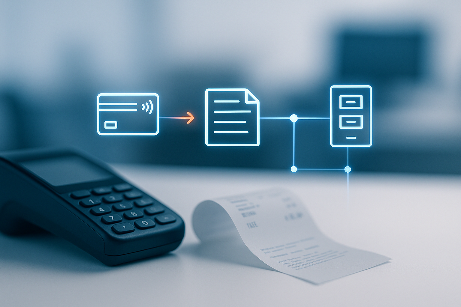 Prozessdiagramm von der Kartenzahlung über den Beleg bis zur digitalen Archivierung