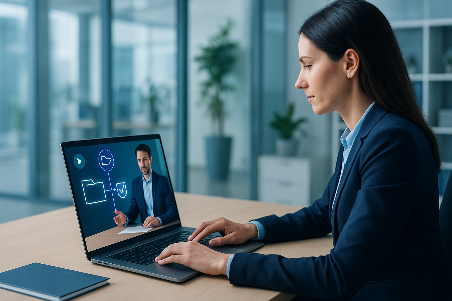 Person am Laptop während einer Online-Schulung zu einem digitalen Belegprozess
